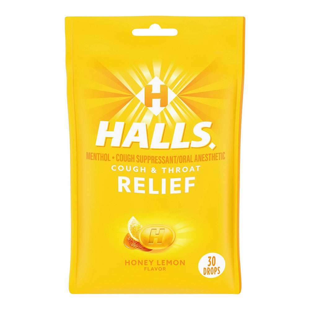 Halls Honey Lemon Cough and Throat Relief Drop Bag - 30 Ea